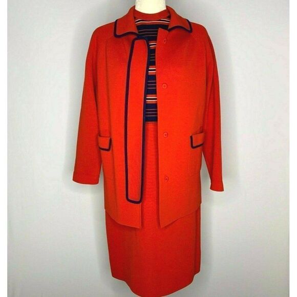 Vintage 60s Dorce LeRoy Knitwear Set M Red Jacket - Picture 1 of 12